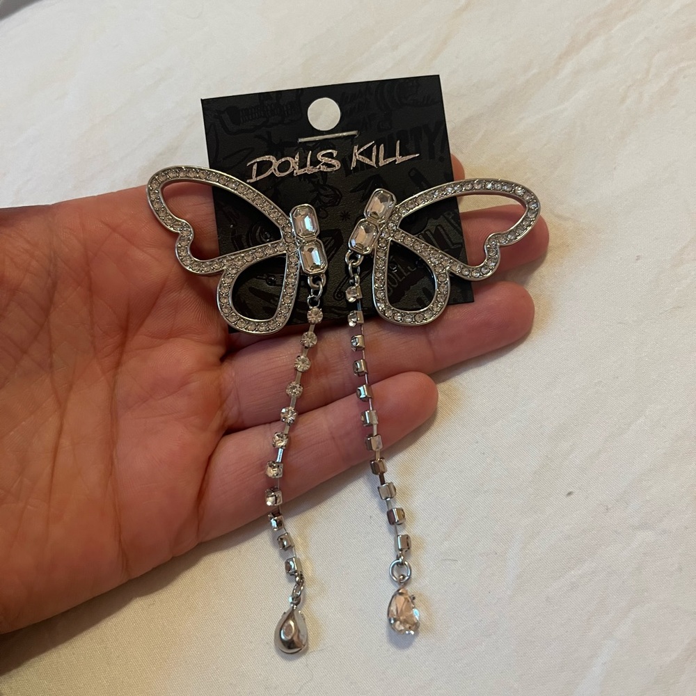 Dolls Kill Silver Butterfly Earrings